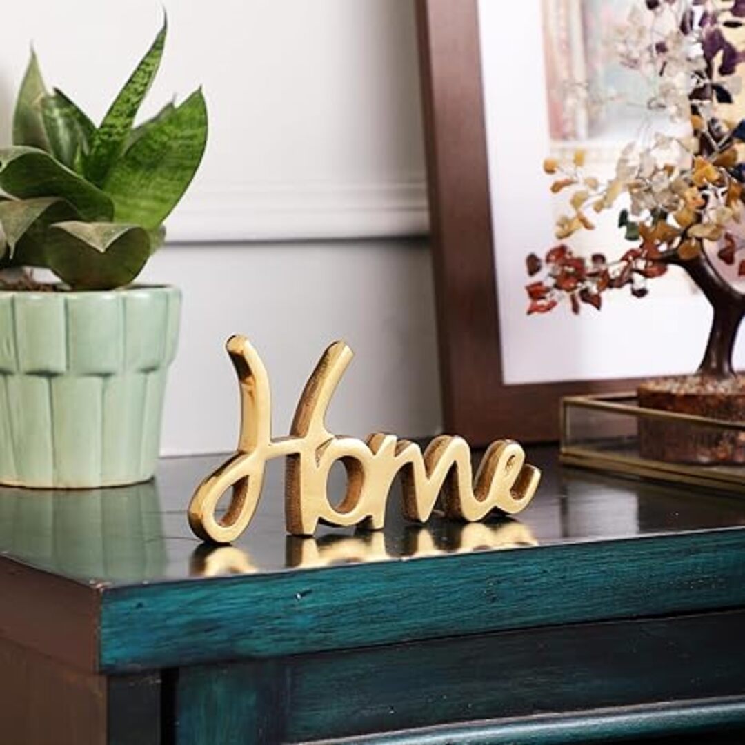 Gold Metal “Home” Tabletop Sign – Decorative Freestanding Home Word Décor