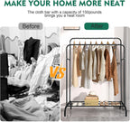 Double Rail Clothes Rack with Storage Shelf, Metal Freestanding Garment Rack for Bedroom, Black