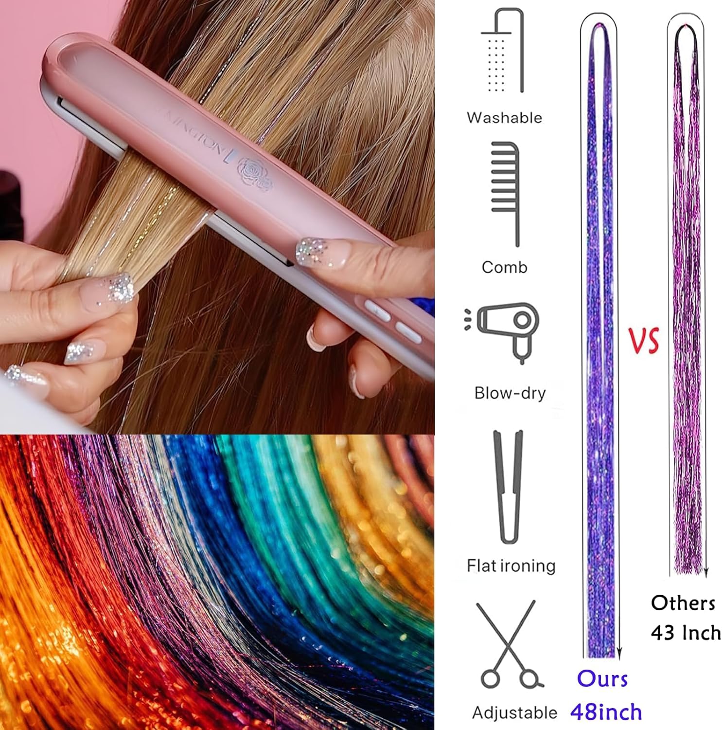 Tinsel Hair Extensions with Tool 18 Colors
