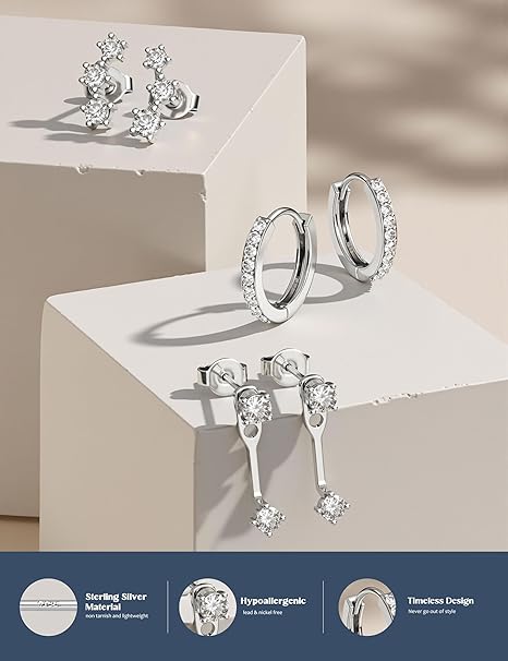 Earrings Set for Multiple Piercing Dainty 3 Pairs