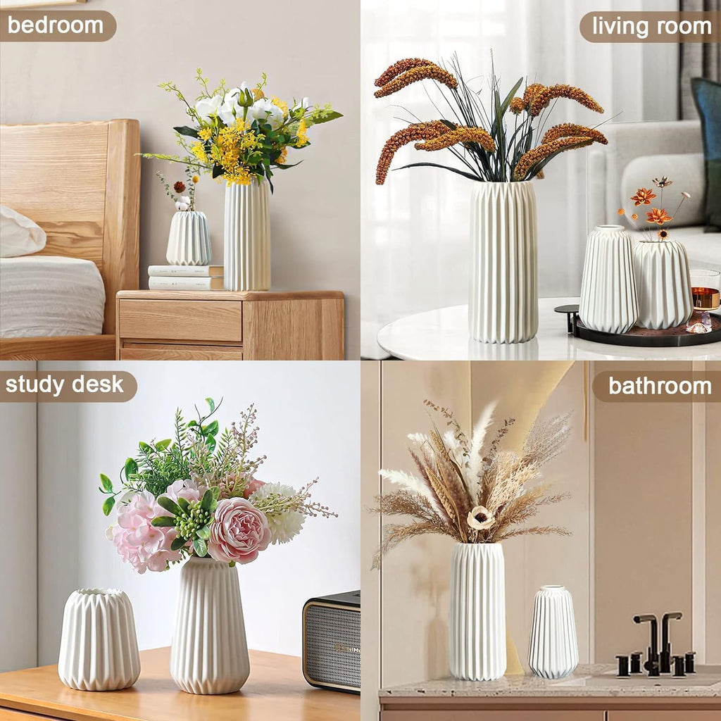 White Ceramic Vase home Decor Set of 3