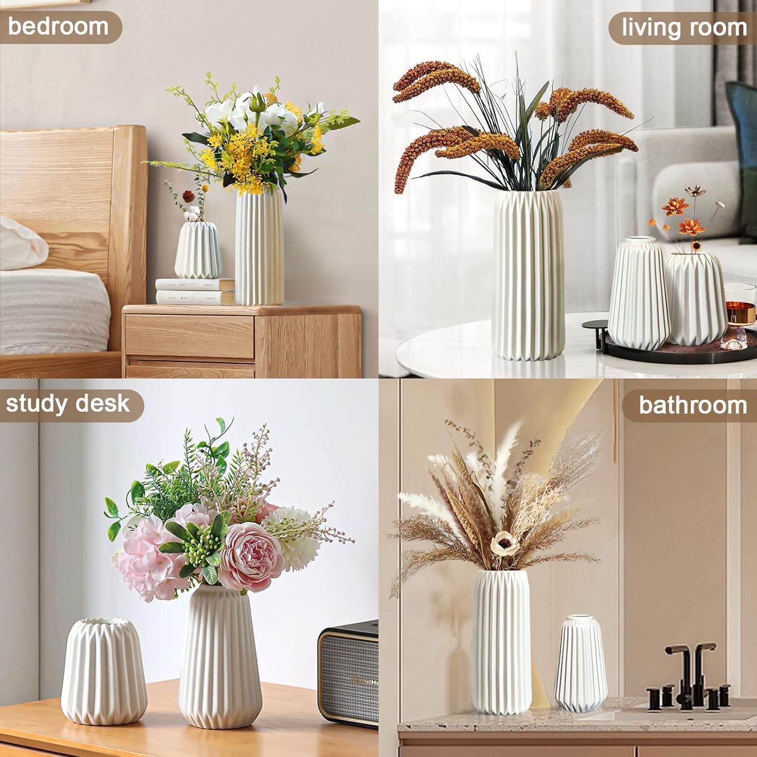 White Ceramic Vase home Decor Set of 3