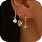 Gold Starfish Earrings Set for Women (3Pcs)