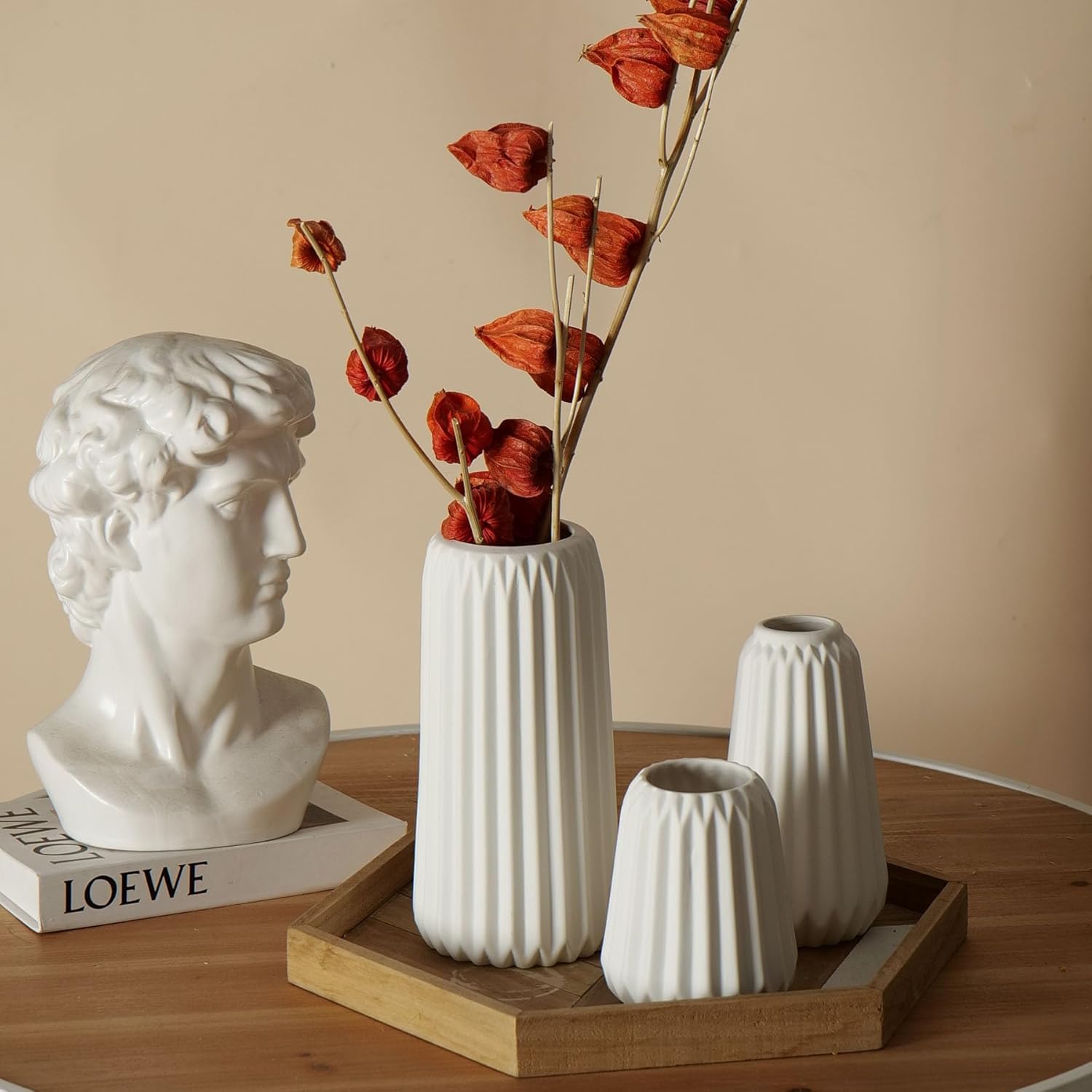 White Ceramic Vase home Decor Set of 3