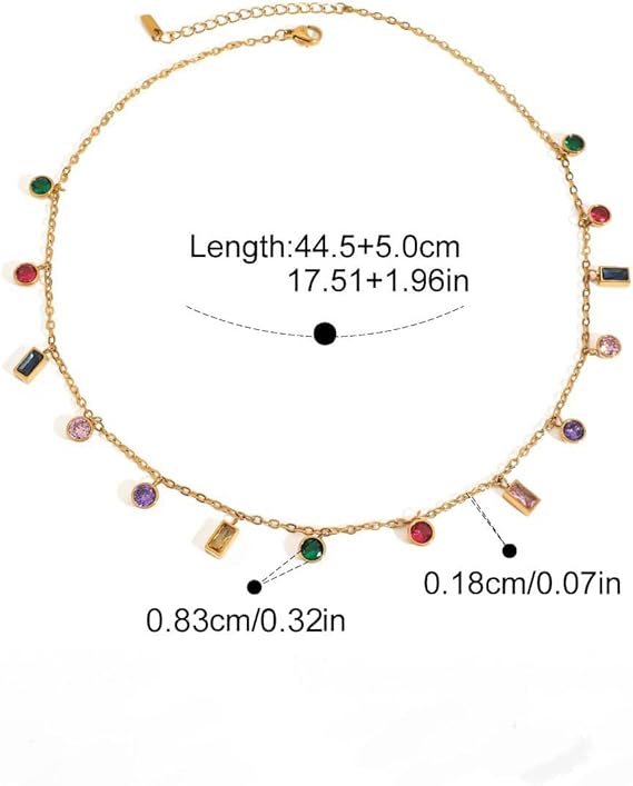 Multi-Color Crystal Pendant Necklace Gold Plated