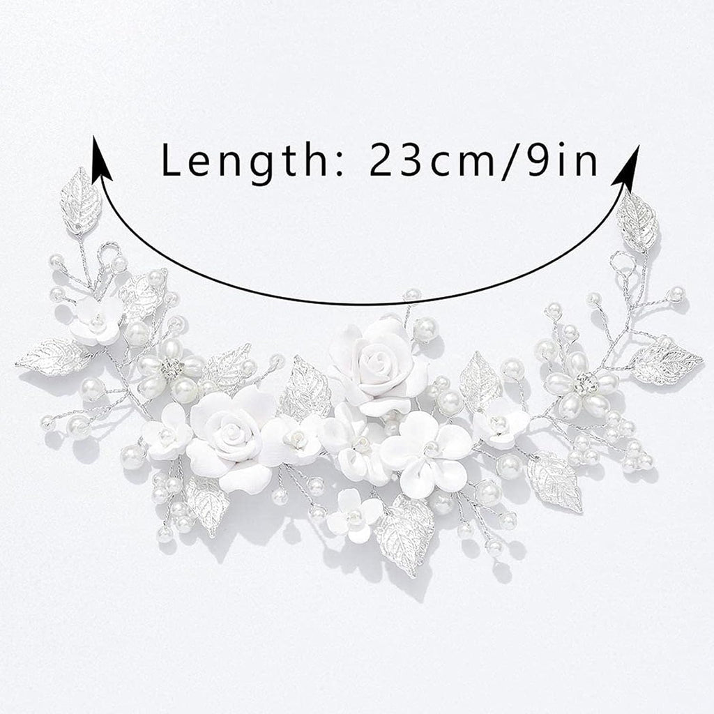 Bridal Flower Hair Vine with Pearls & Leaves