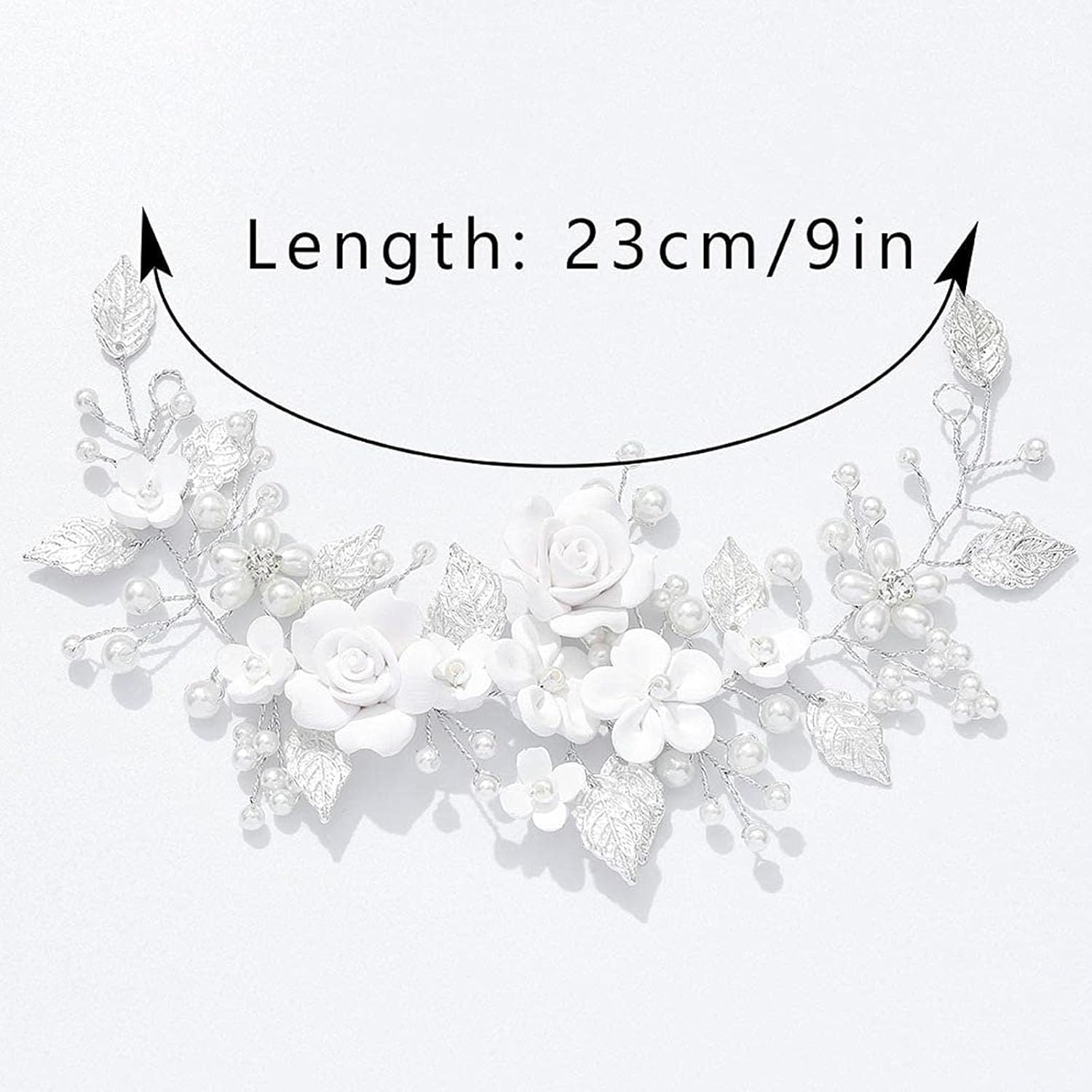 Bridal Flower Hair Vine with Pearls & Leaves