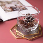 6-Piece Gold Glass Drink Coasters Set with Brass Edge