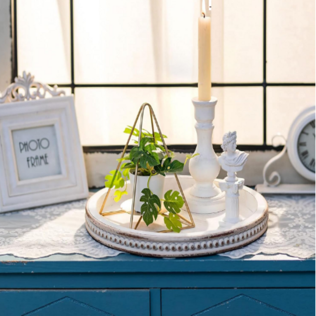 White Wooden Beaded Tray – Home Decor & Serving Tray