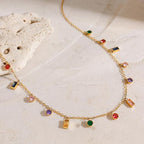 Multi-Color Crystal Pendant Necklace Gold Plated