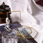 6-Piece Gold Glass Drink Coasters Set with Brass Edge
