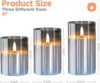 Smoke Grey Glass Flameless LED Candles 3 Pcs