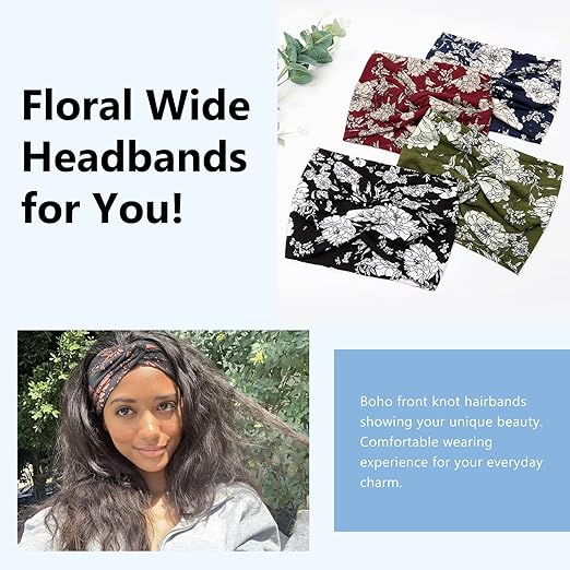 6-Pack Wide Floral Turban Headbands for Women