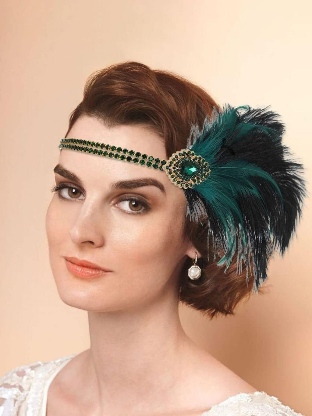Vintage Green Flapper Headband with Crystals