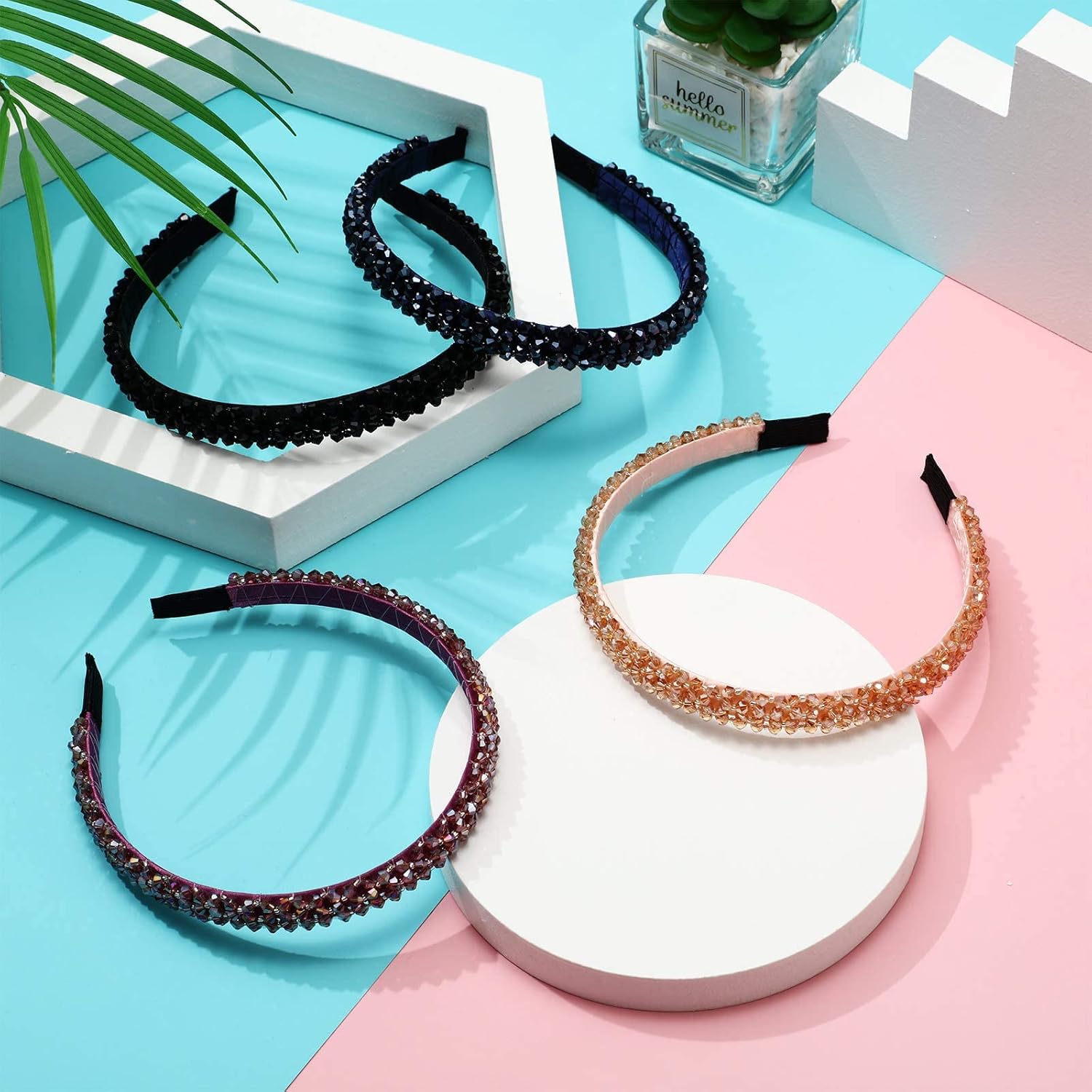 Crystal Beaded Hairband for Women 4 Pcs