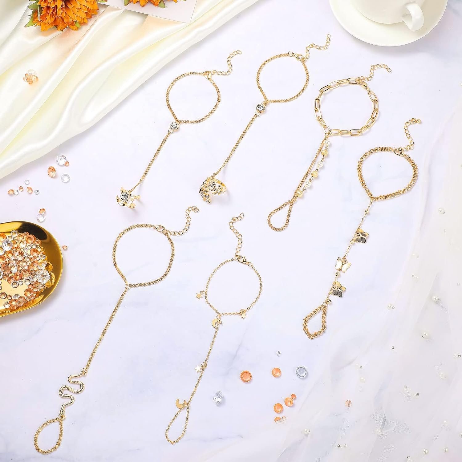 Elegant Finger Ring Bracelet Set for Women