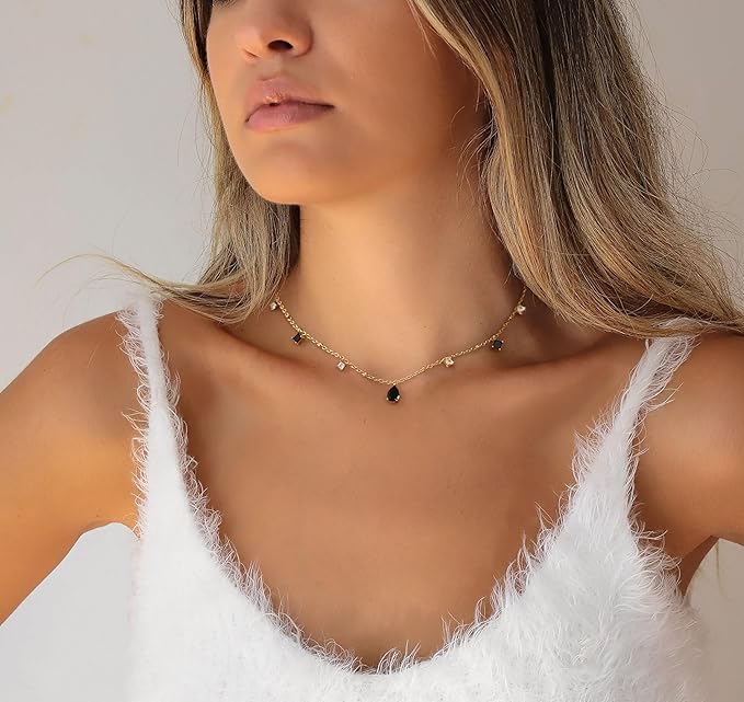 Elegant 14K Gold Plated Diamond CZ Choker Necklace