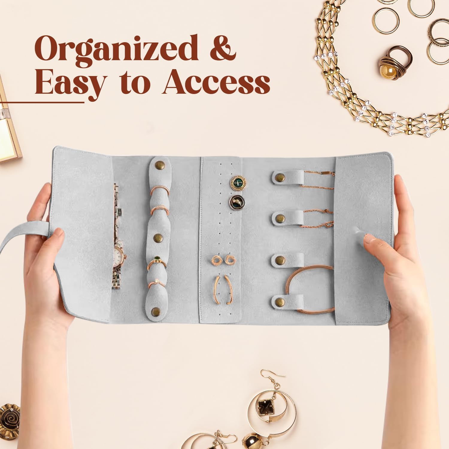 Jewelry Roll Bag Foldable Travel Organizer