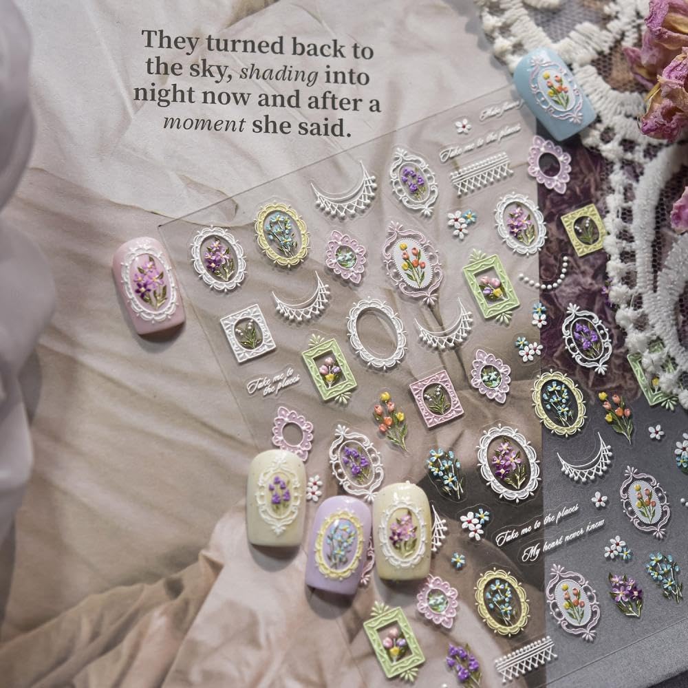 Tazweeq 5D Vintage Floral Nail Stickers