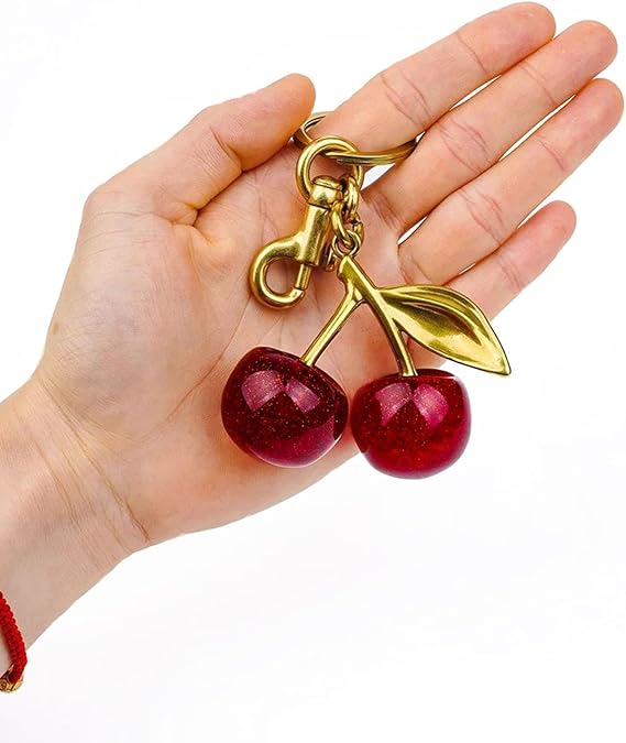 Glitter Cherry Bag Charm with Key Ring & Clip