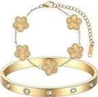 18K Gold Plated Clover Bracelet Set for Women