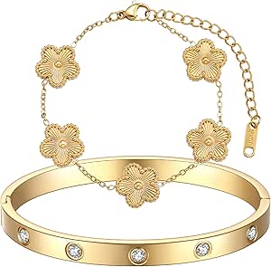 18K Gold Plated Clover Bracelet Set for Women