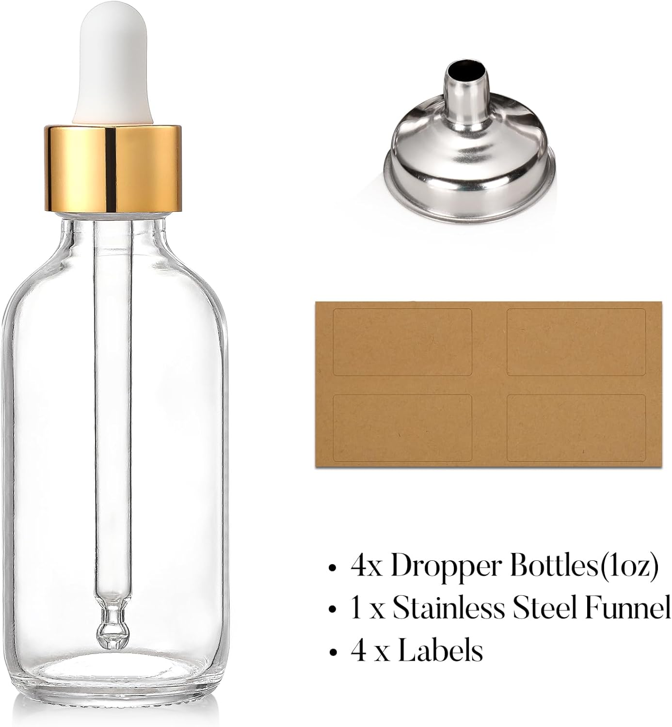 4 Pack Empty Glass Dropper Bottles