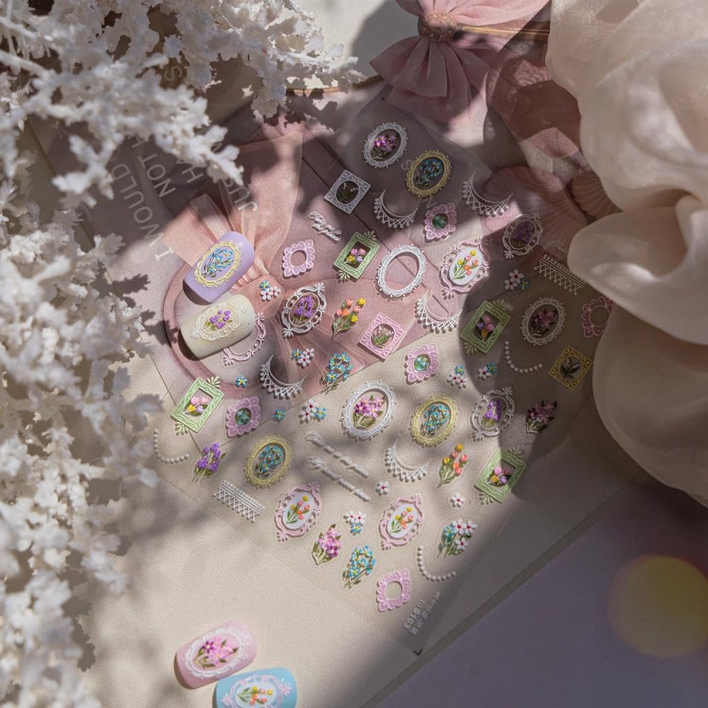 Tazweeq 5D Vintage Floral Nail Stickers
