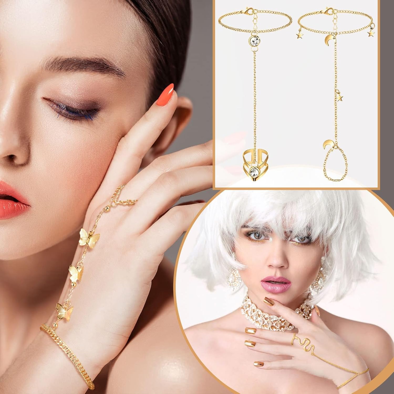 Elegant Finger Ring Bracelet Set for Women