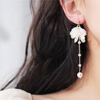 Pearl Seashell Flower Drop Earrings