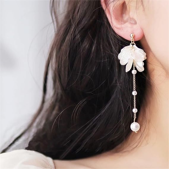 Pearl Seashell Flower Drop Earrings