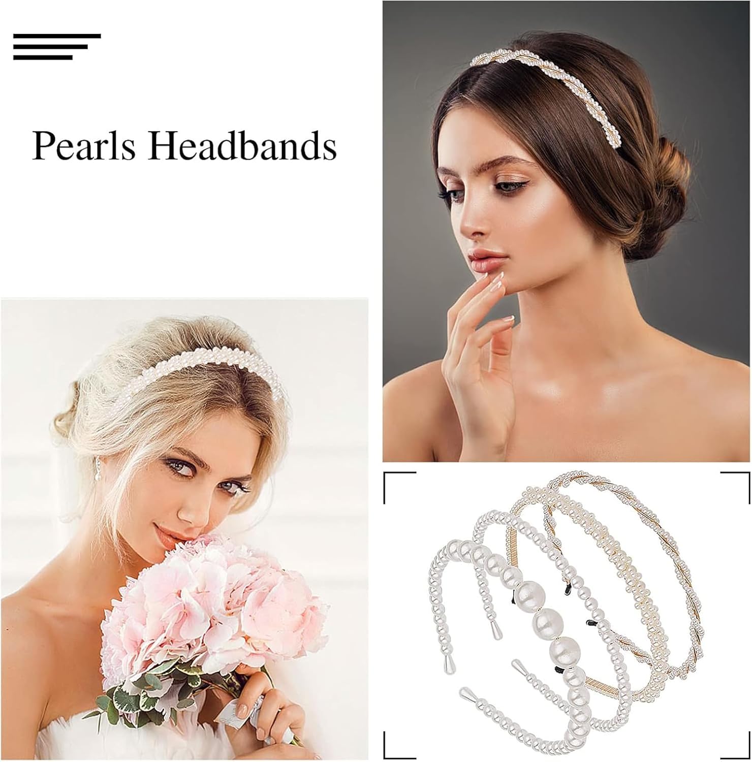 White Artificial Pearl Hair Hoops for Women