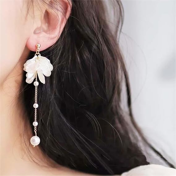Pearl Seashell Flower Drop Earrings