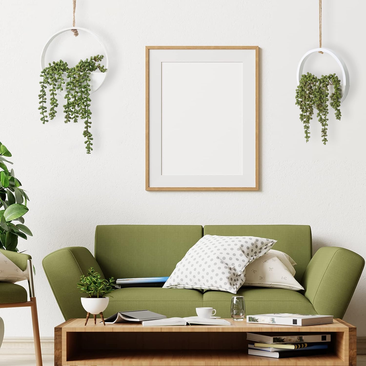 2 Pcs Artificial Hanging Plants with Wood Pot