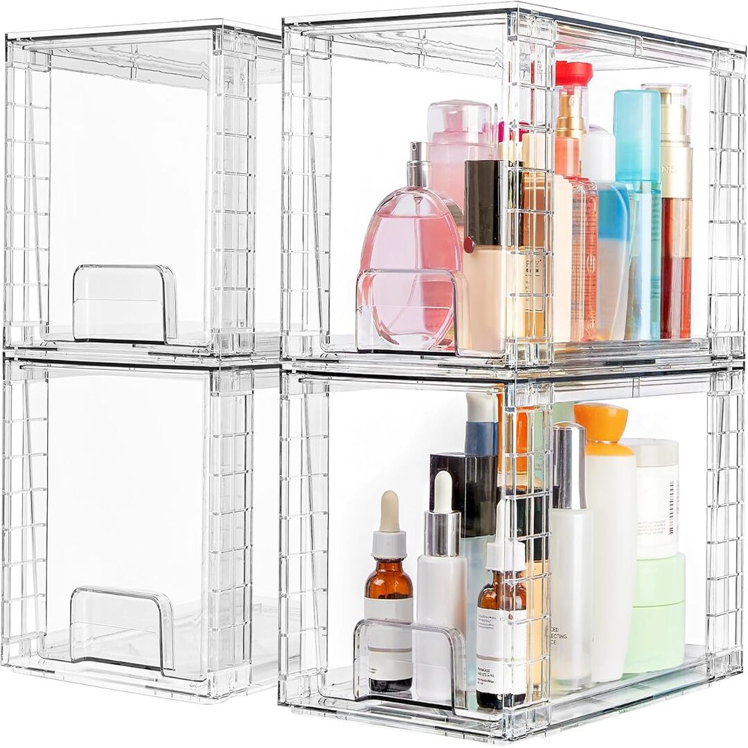 Large Stackable Acrylic Storage Drawers, 4-Pack Clear Plastic Organizer Bins
