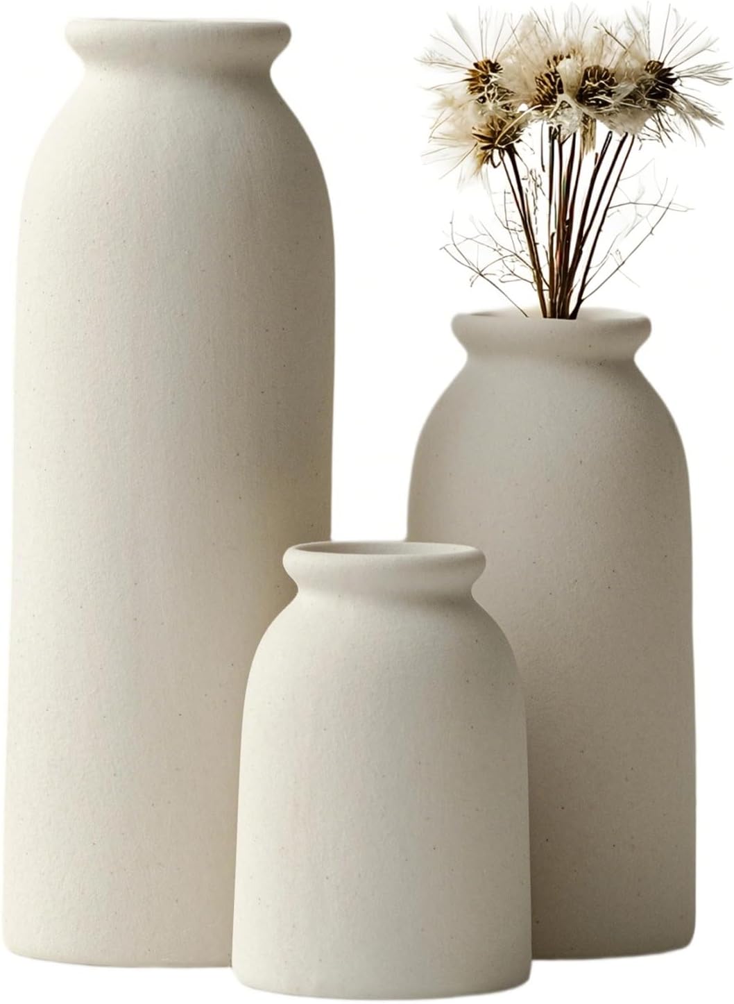 Beige Ceramic Vase Set 3 Pcs Home Decor
