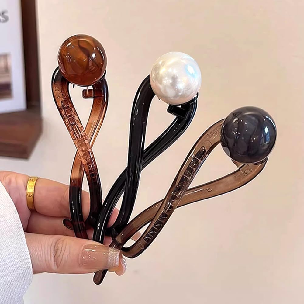 Elegant 3 Pcs Pearl Hair Claw Clips for Women
