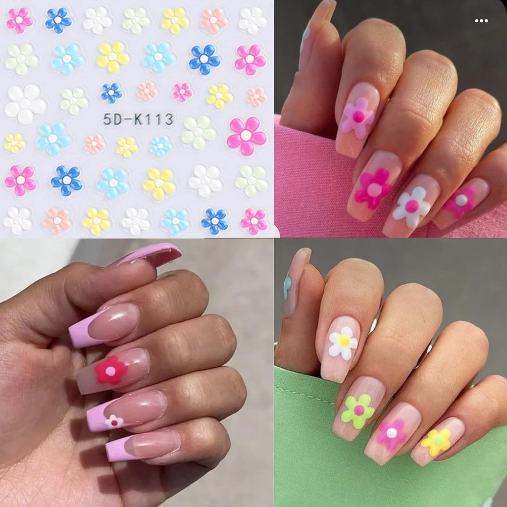 Spring Daisy Flower Nail Stickers 5D Embossed