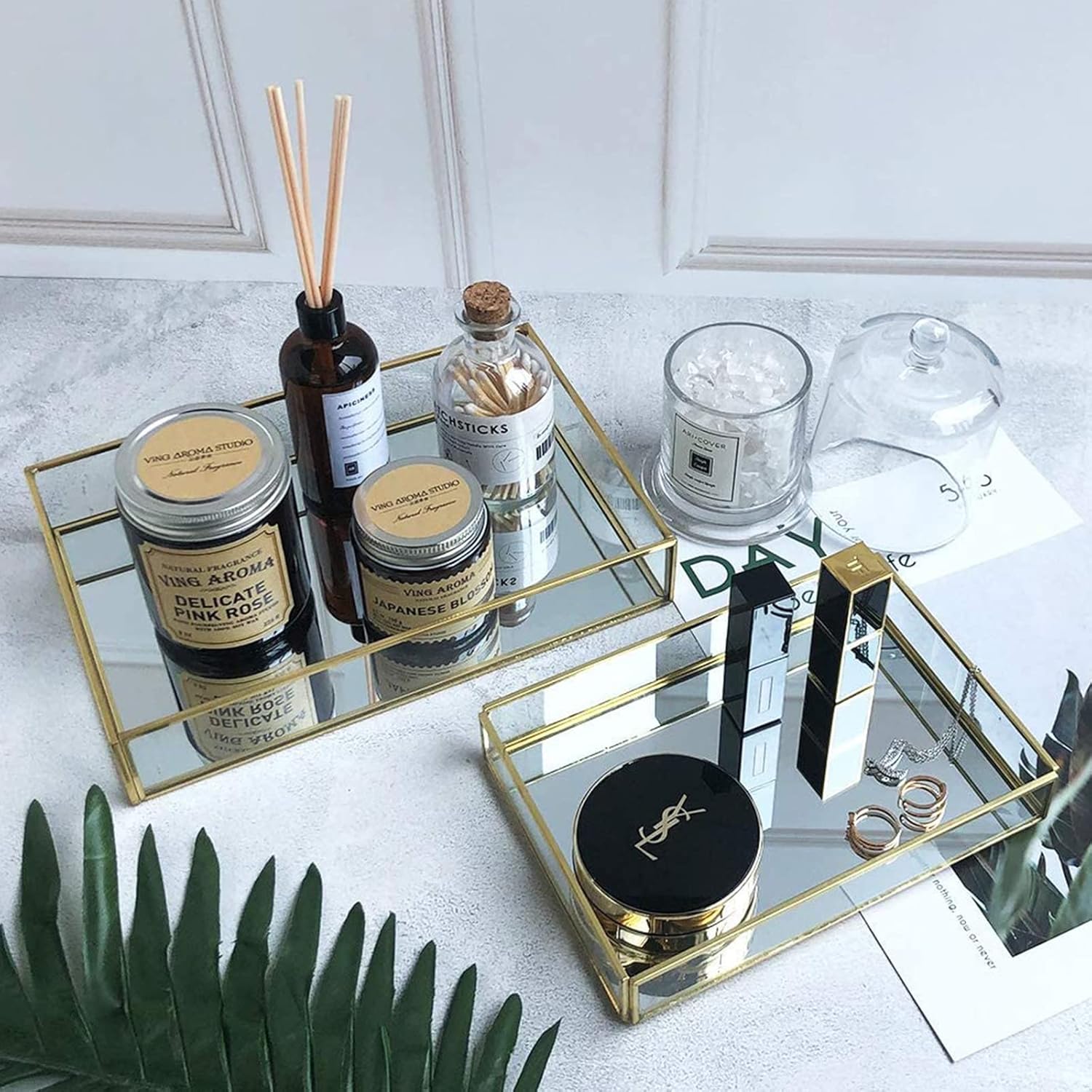 Luxury Gold Mirror Makeup Tray