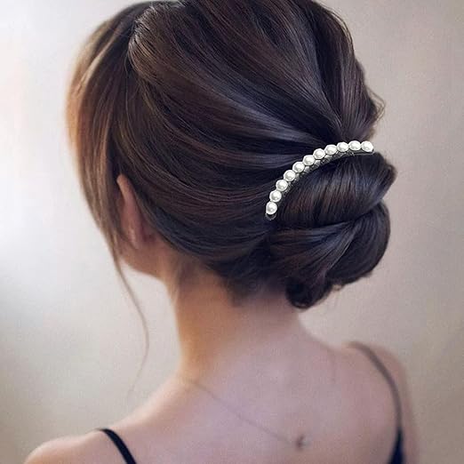 Pearl Rhinestone Black Hair Comb Clip