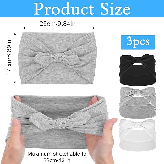 3 Pack Black Bow Headbands for Women