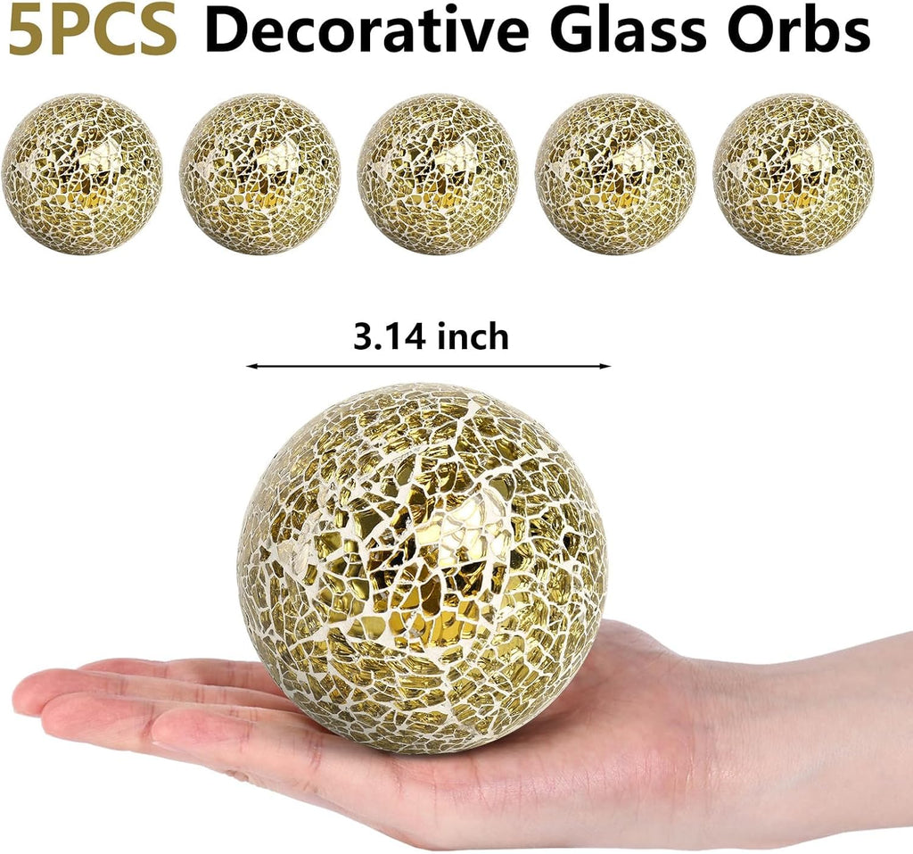 Gold Glass Decorative Balls for Bowls 5 Pcs