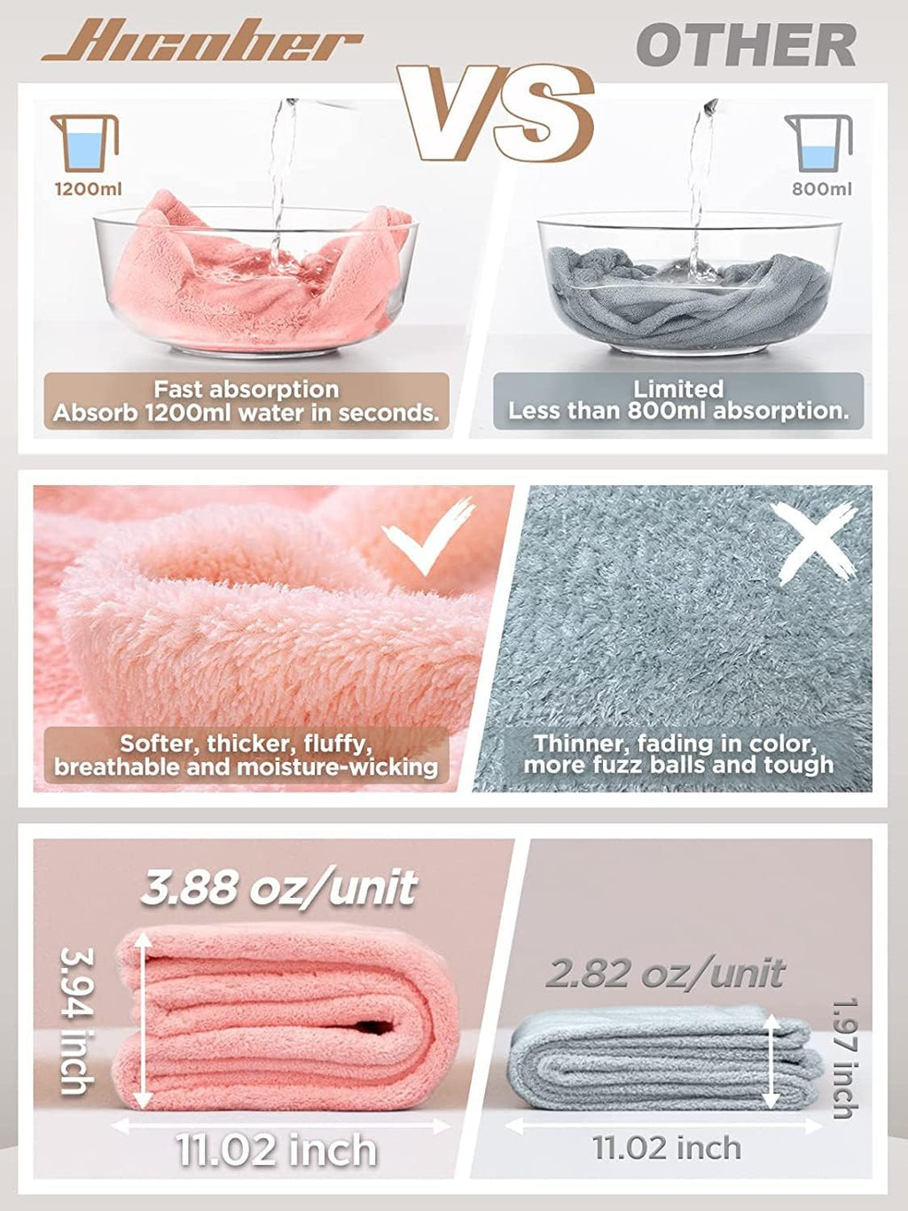 Microfiber Hair Towel for Women 3 Pcs