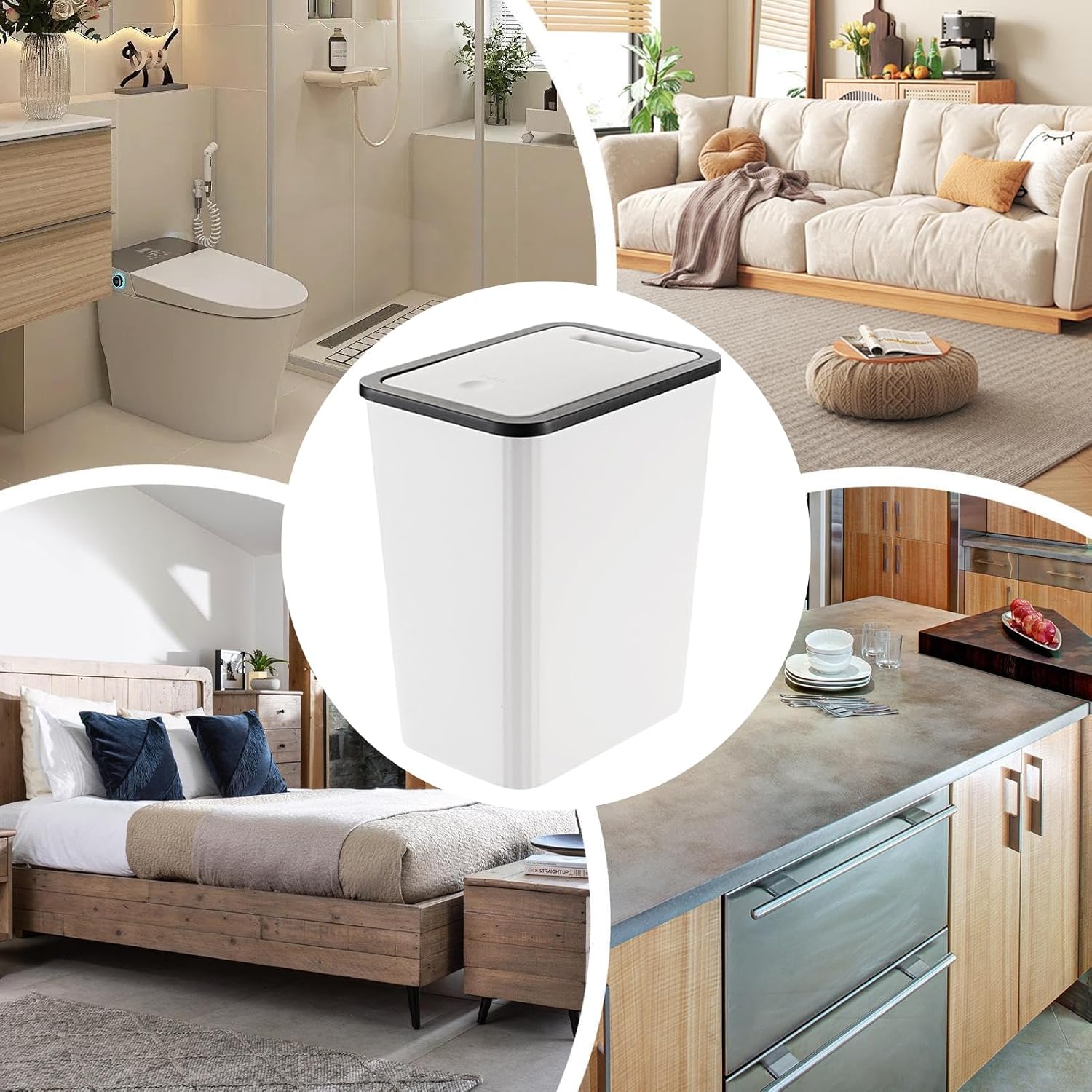 Slim Trash Bin with Lid – 13L Press Top Waste Bin for Kitchen, Bedroom & Home Use