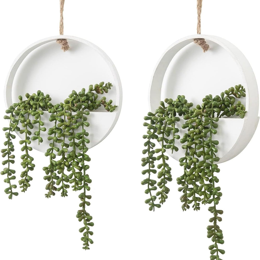 2 Pcs Artificial Hanging Plants with Wood Pot