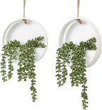 2 Pcs Artificial Hanging Plants with Wood Pot