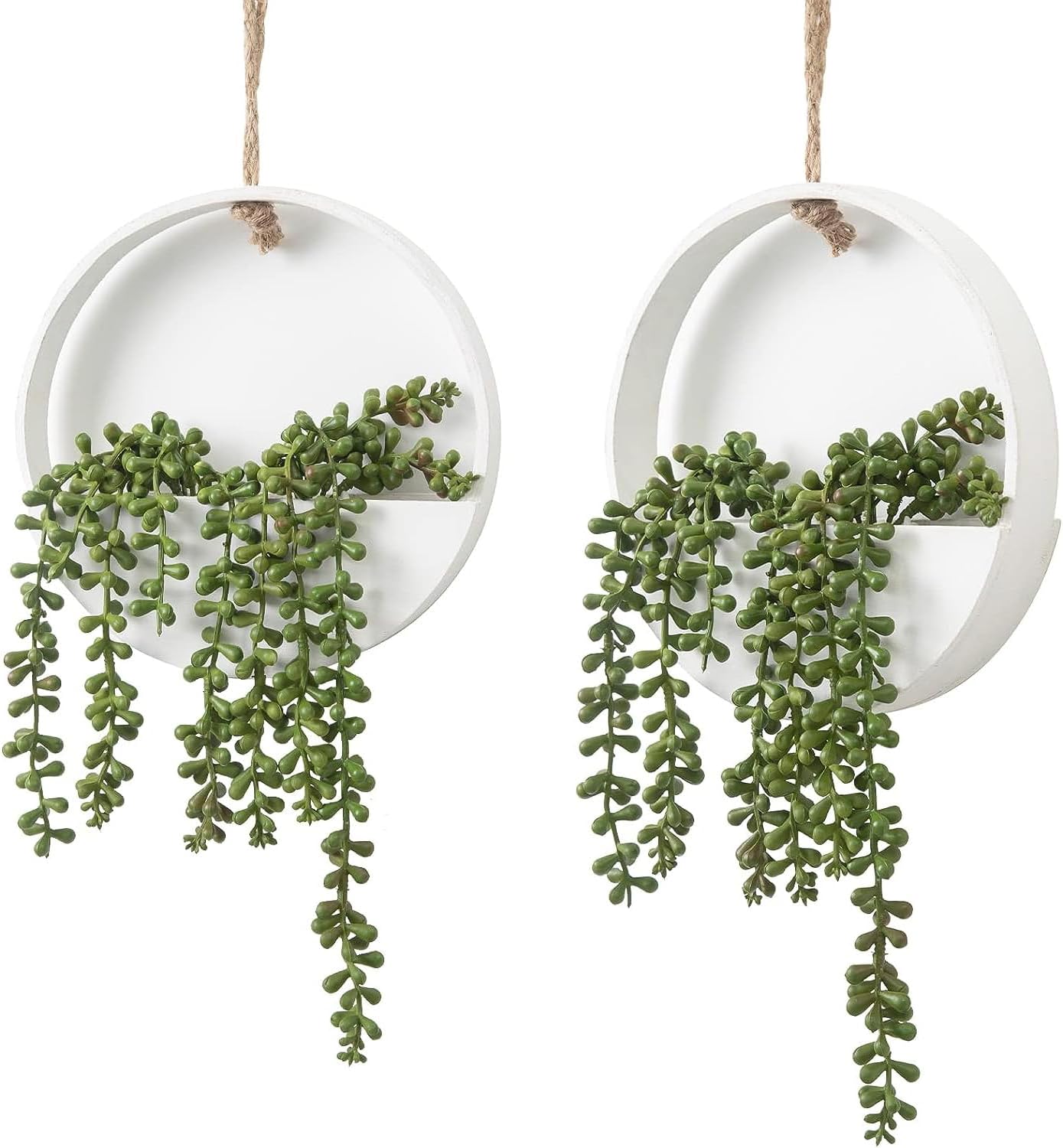 2 Pcs Artificial Hanging Plants with Wood Pot