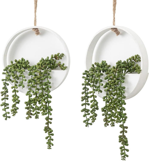 2 Pcs Artificial Hanging Plants with Wood Pot