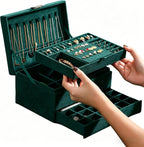 3-Layer Velvet Jewelry Box Organizer with Lock