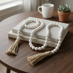 Wood bead garland with tassels